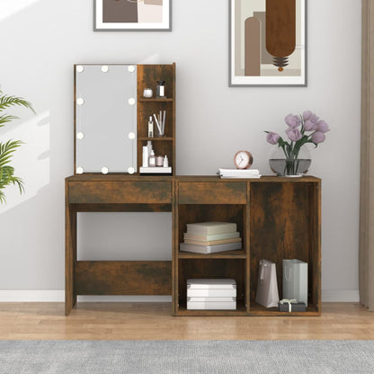 Kaptafel Met Kastje Bewerkt Hout Kleurig Gerookt eiken