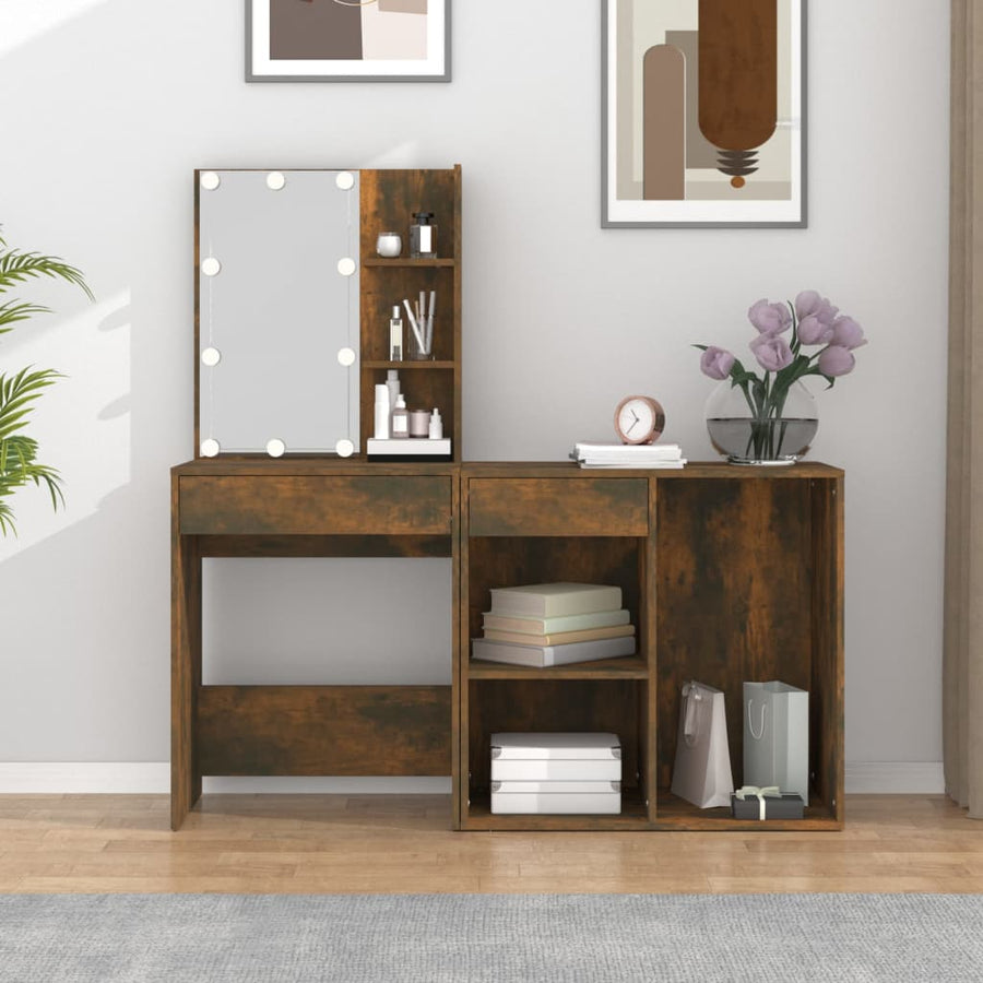 Kaptafel Met Kastje Bewerkt Hout Kleurig Gerookt eiken