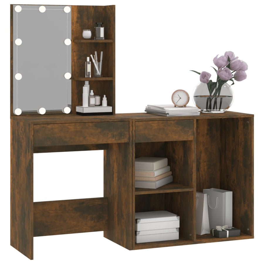 Kaptafel Met Kastje Bewerkt Hout Kleurig Gerookt eiken