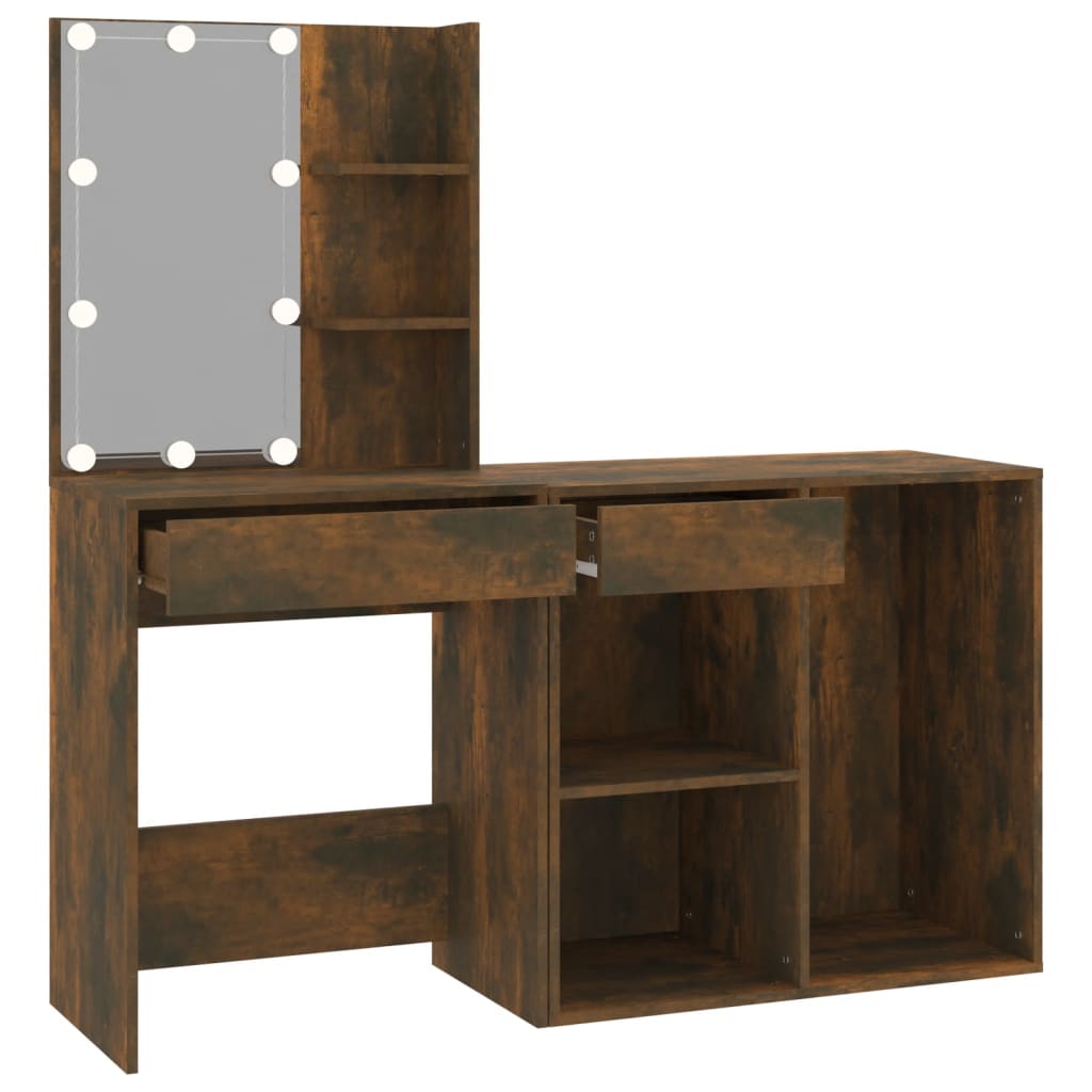 Kaptafel Met Kastje Bewerkt Hout Kleurig Gerookt eiken