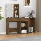 Dressing table with cabinet, crafted wood, smoked oak color