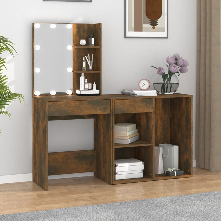 Kaptafel Met Kastje Bewerkt Hout Kleurig Gerookt eiken