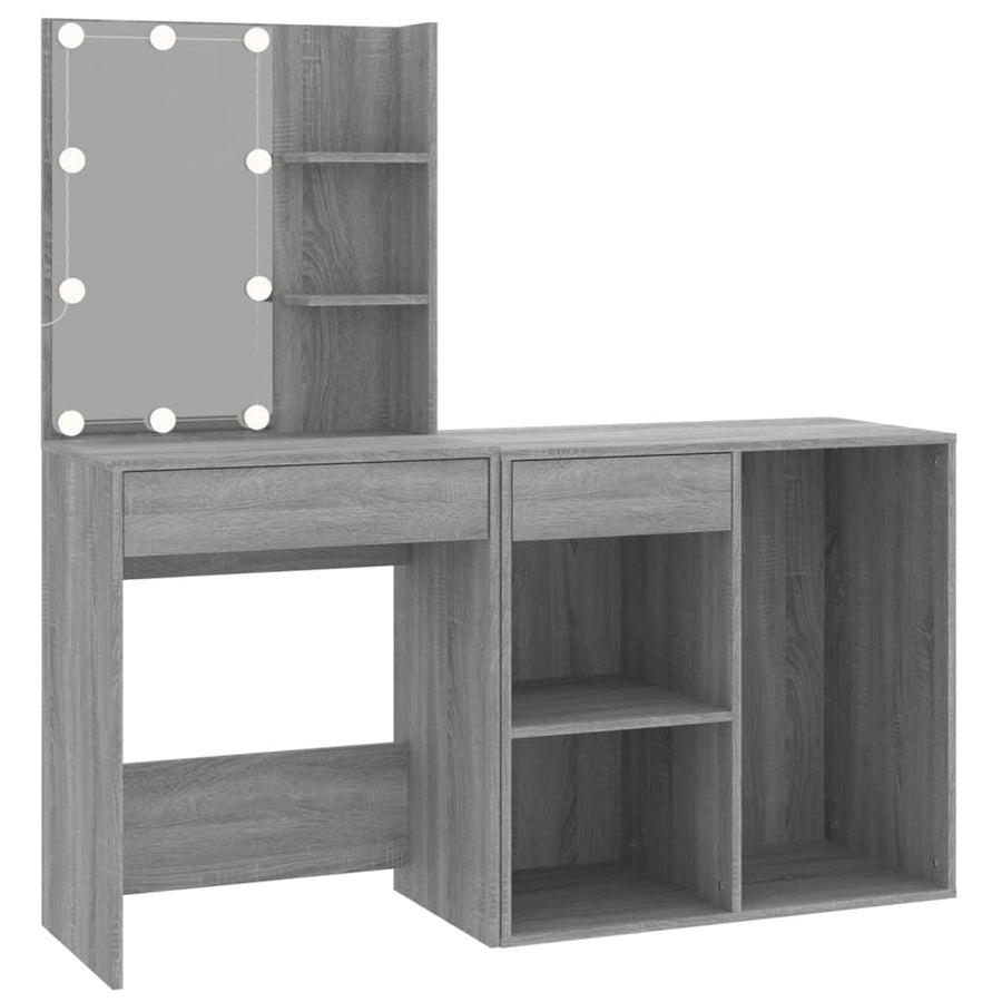 Kaptafel Met Kastjes Led Bewerkt Hout Eiken Grijs sonoma