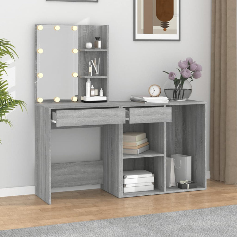 Kaptafel Met Kastjes Led Bewerkt Hout Eiken Grijs sonoma