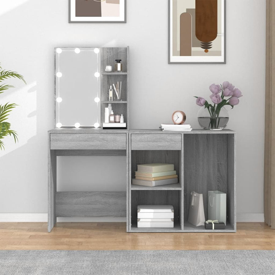Kaptafel Met Kastjes Led Bewerkt Hout Eiken Grijs sonoma