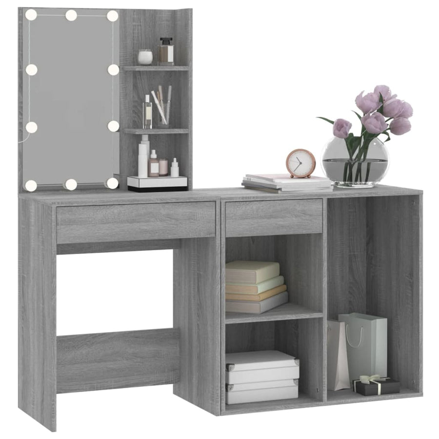 Kaptafel Met Kastjes Led Bewerkt Hout Eiken Grijs sonoma