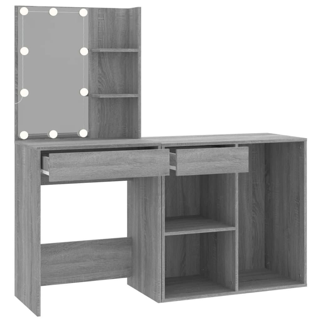 Kaptafel Met Kastjes Led Bewerkt Hout Eiken Grijs sonoma