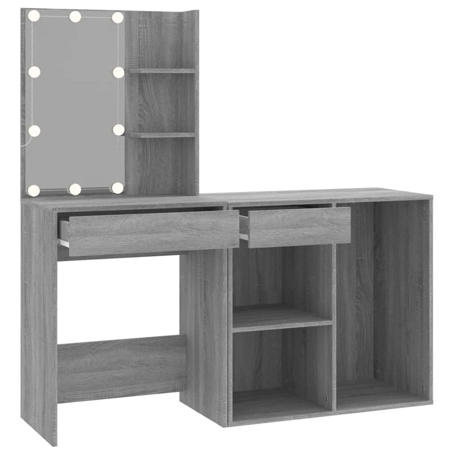 Kaptafel Met Kastjes Led Bewerkt Hout Eiken Grijs sonoma