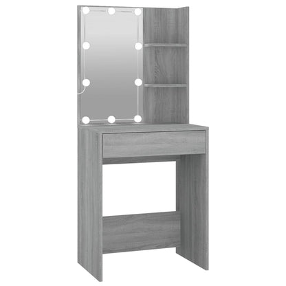 Kaptafel Met Kastjes Led Bewerkt Hout Eiken Grijs sonoma
