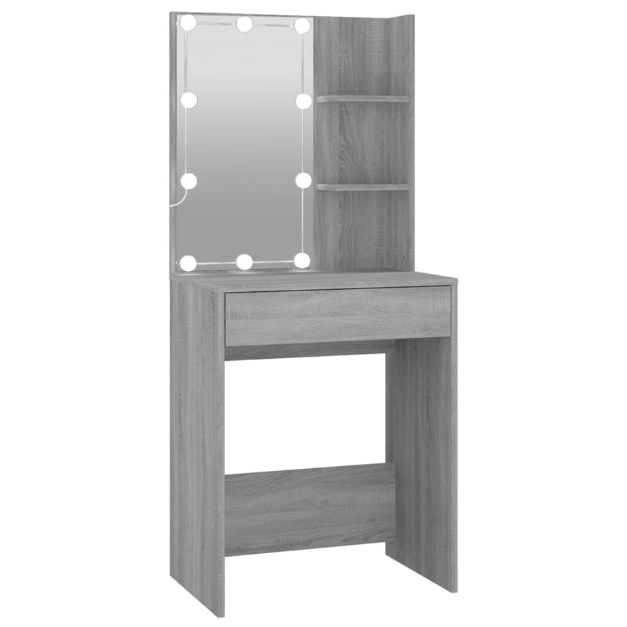 Kaptafel Met Kastjes Led Bewerkt Hout Eiken Grijs sonoma