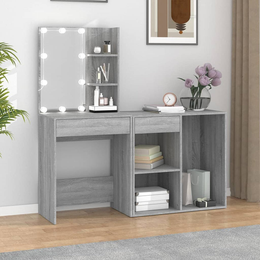 Kaptafel Met Kastjes Led Bewerkt Hout Eiken Grijs sonoma