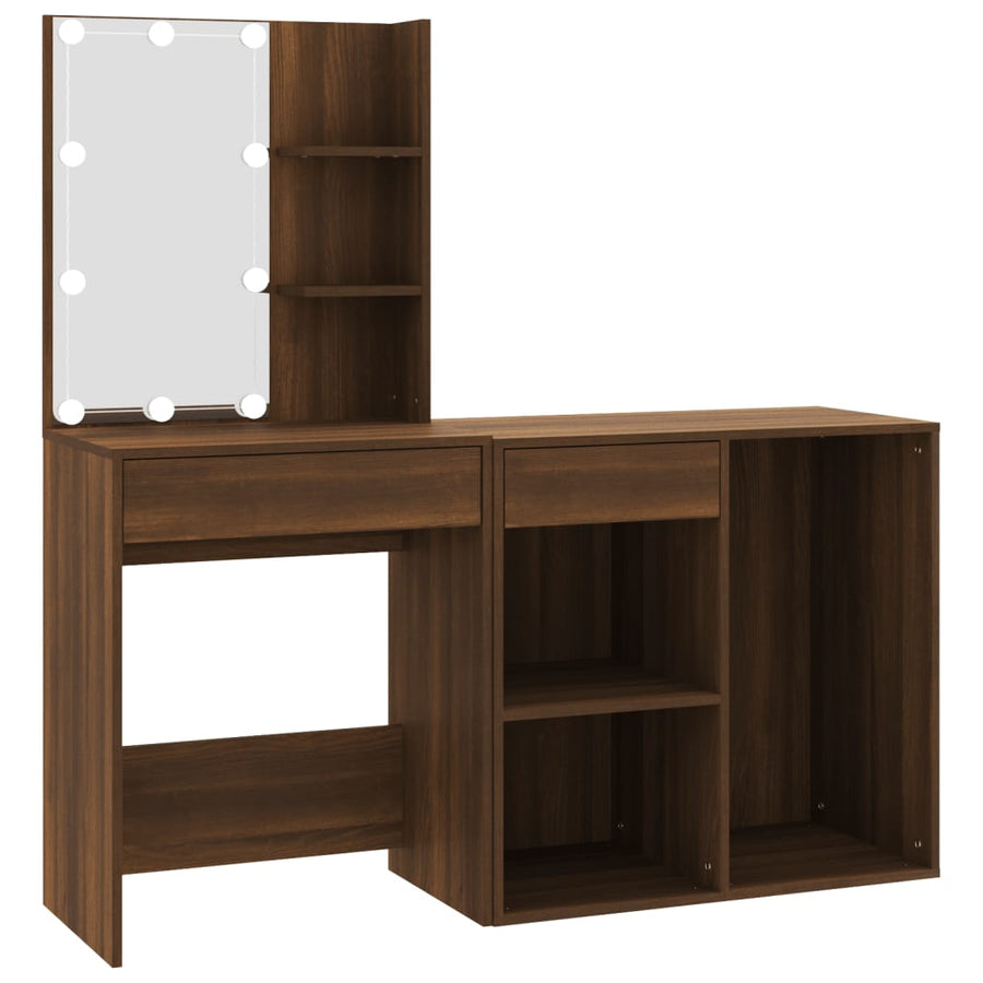 Kaptafel Met Kastjes Led Bewerkt Hout bruin eikenkleur