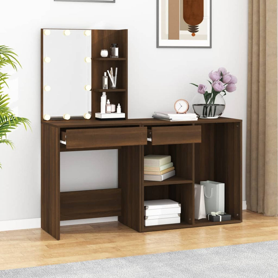 Kaptafel Met Kastjes Led Bewerkt Hout bruin eikenkleur