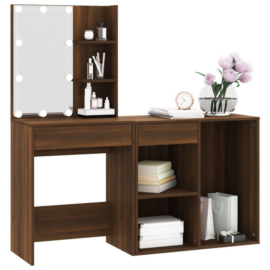 Kaptafel Met Kastjes Led Bewerkt Hout bruin eikenkleur