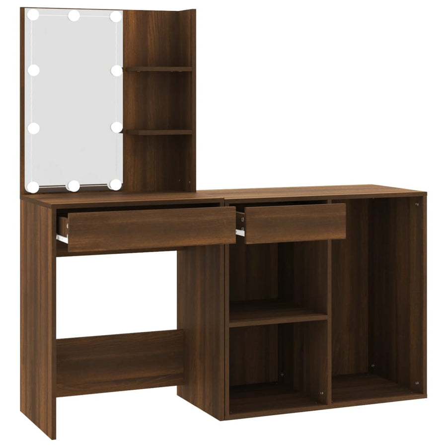 Kaptafel Met Kastjes Led Bewerkt Hout bruin eikenkleur