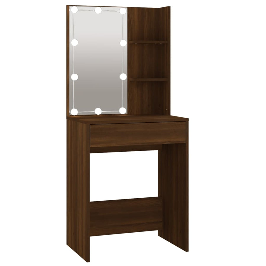 Kaptafel Met Kastjes Led Bewerkt Hout bruin eikenkleur