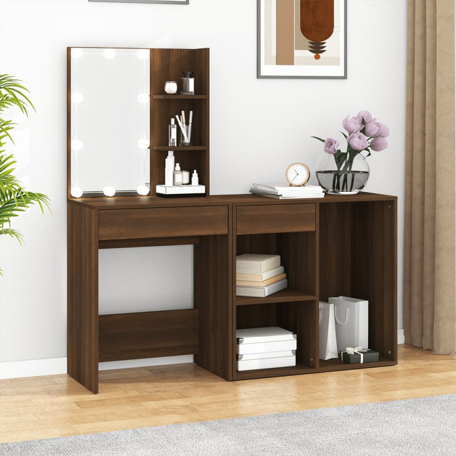 Kaptafel Met Kastjes Led Bewerkt Hout bruin eikenkleur