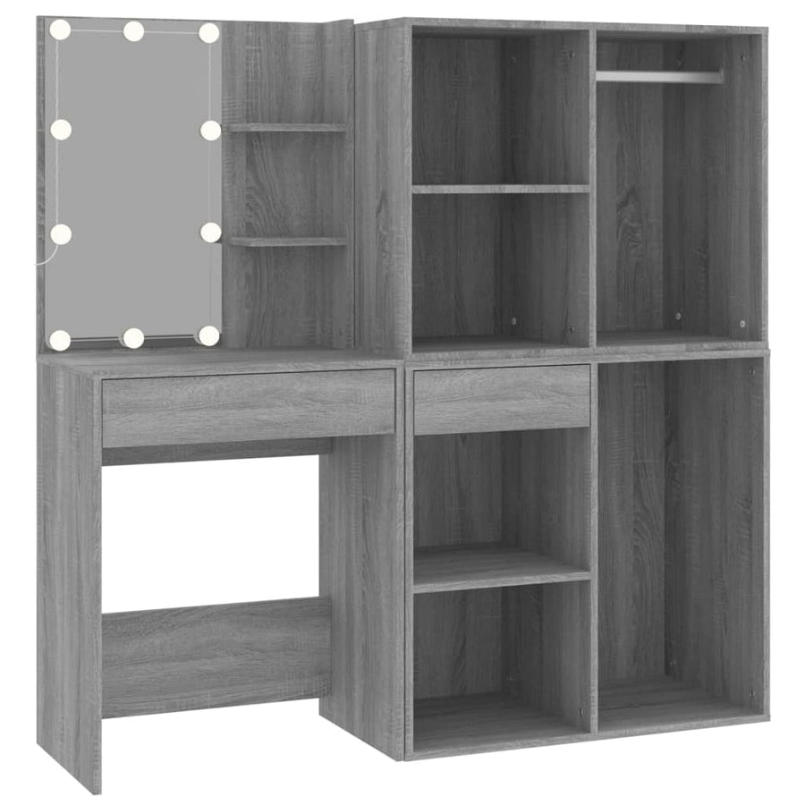 Kaptafel Met Kastjes Led Bewerkt Hout Eiken Grijs sonoma