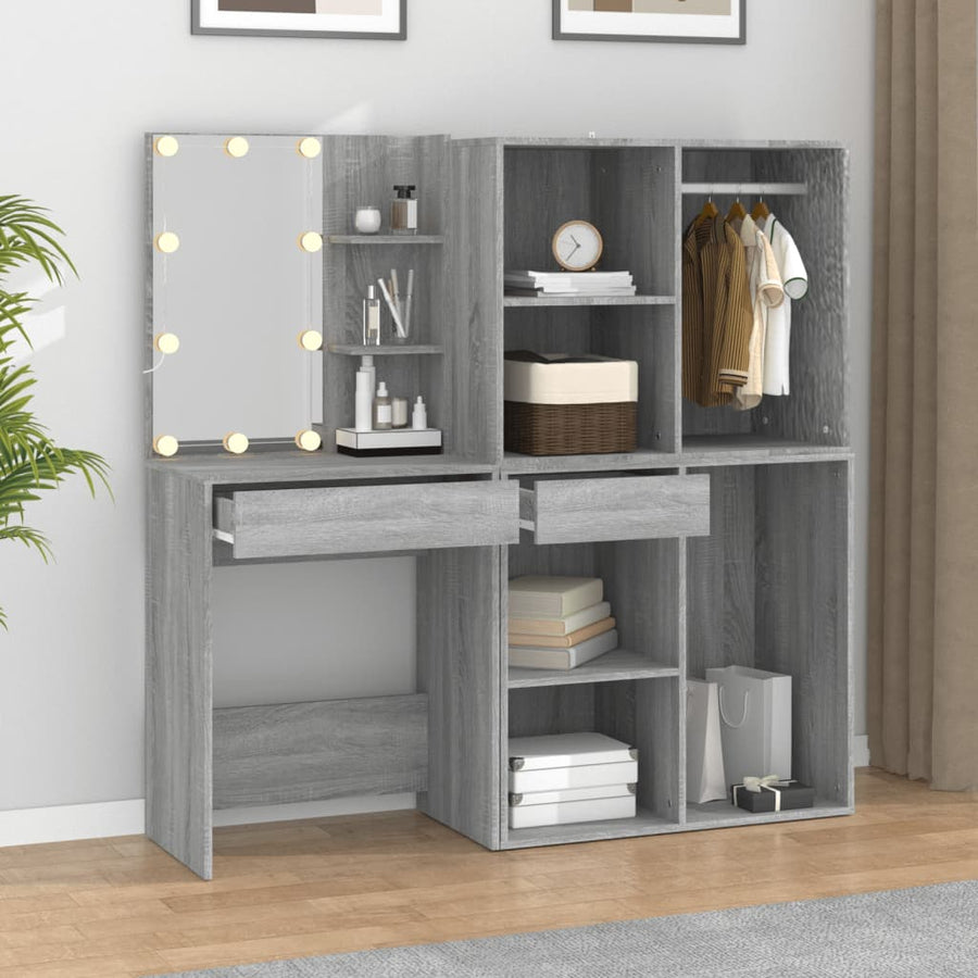 Kaptafel Met Kastjes Led Bewerkt Hout Eiken Grijs sonoma