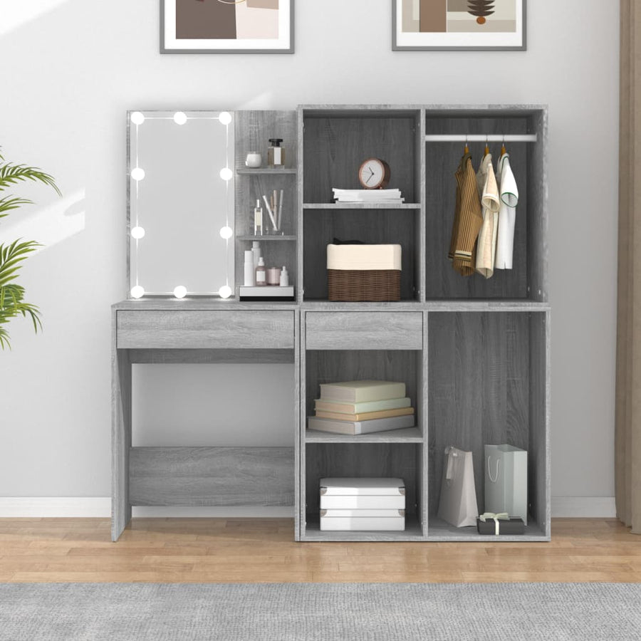 Kaptafel Met Kastjes Led Bewerkt Hout Eiken Grijs sonoma