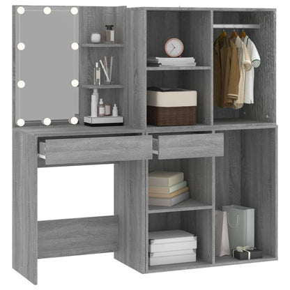 Kaptafel Met Kastjes Led Bewerkt Hout Eiken Grijs sonoma