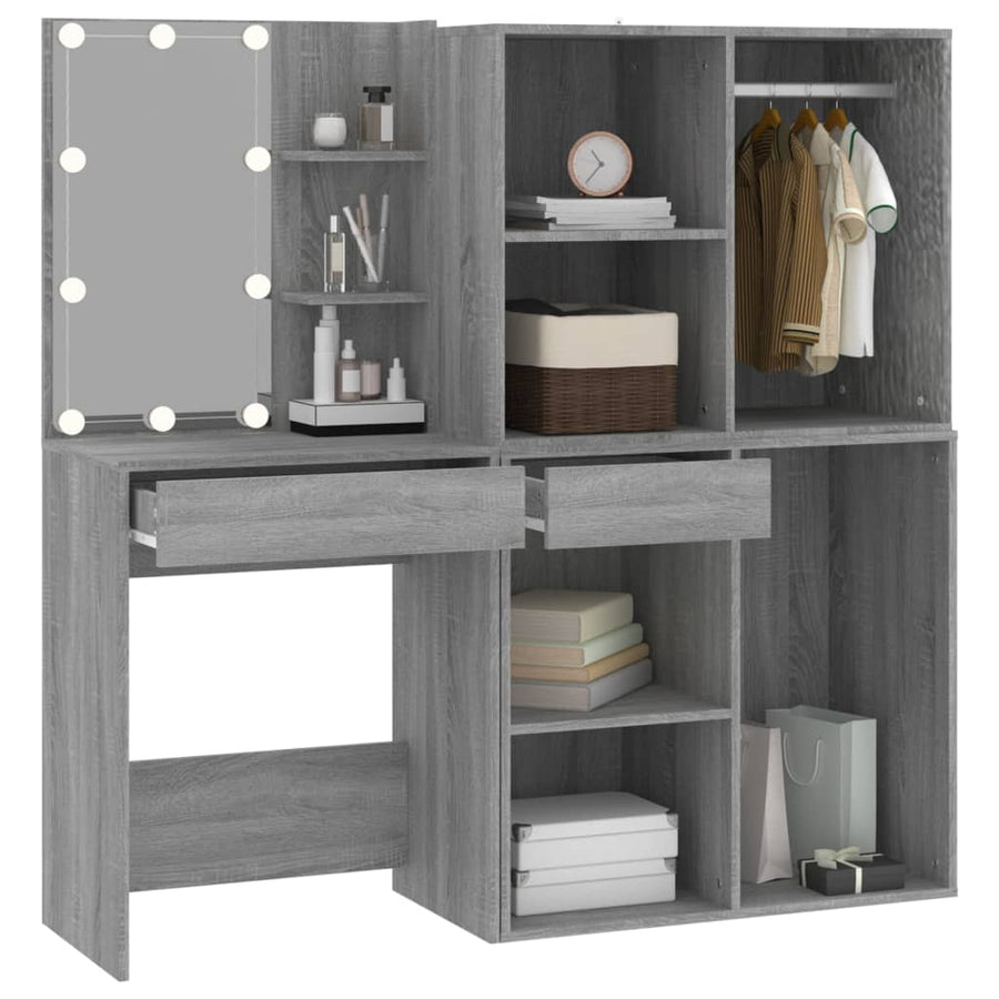 Kaptafel Met Kastjes Led Bewerkt Hout Eiken Grijs sonoma