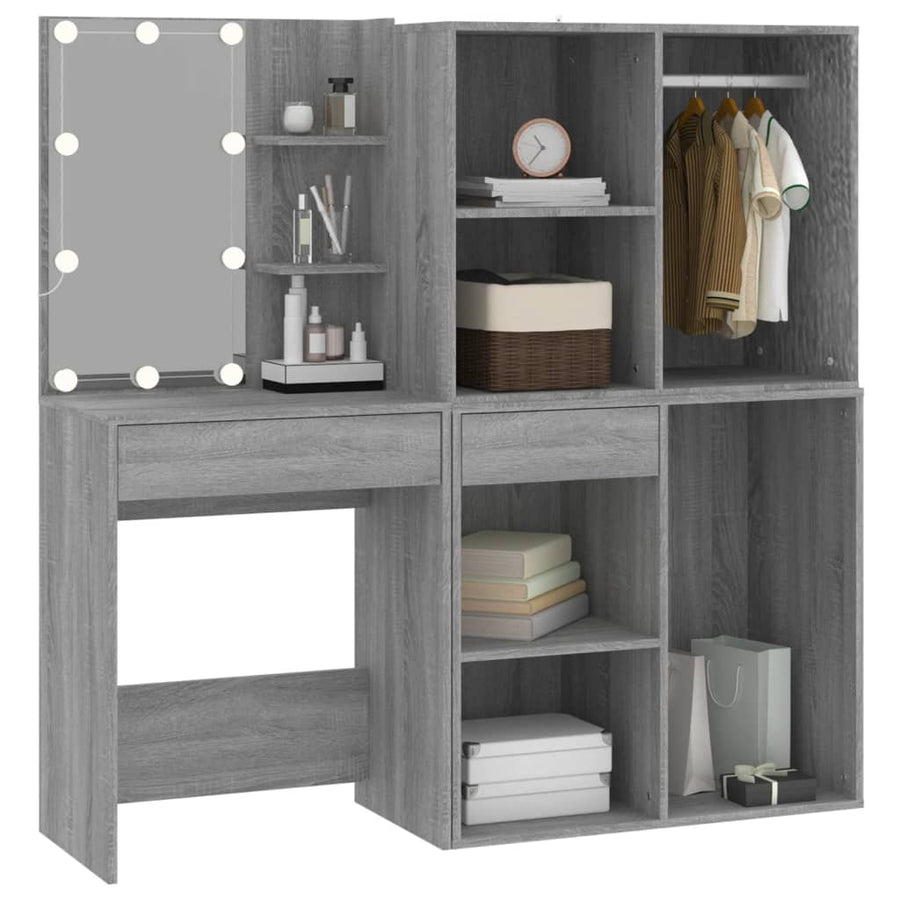 Kaptafel Met Kastjes Led Bewerkt Hout Eiken Grijs sonoma