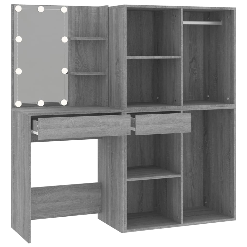 Kaptafel Met Kastjes Led Bewerkt Hout Eiken Grijs sonoma