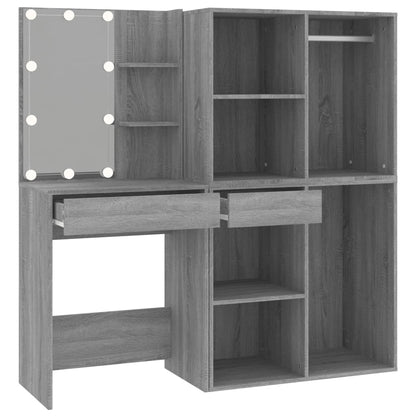Kaptafel Met Kastjes Led Bewerkt Hout Eiken Grijs sonoma