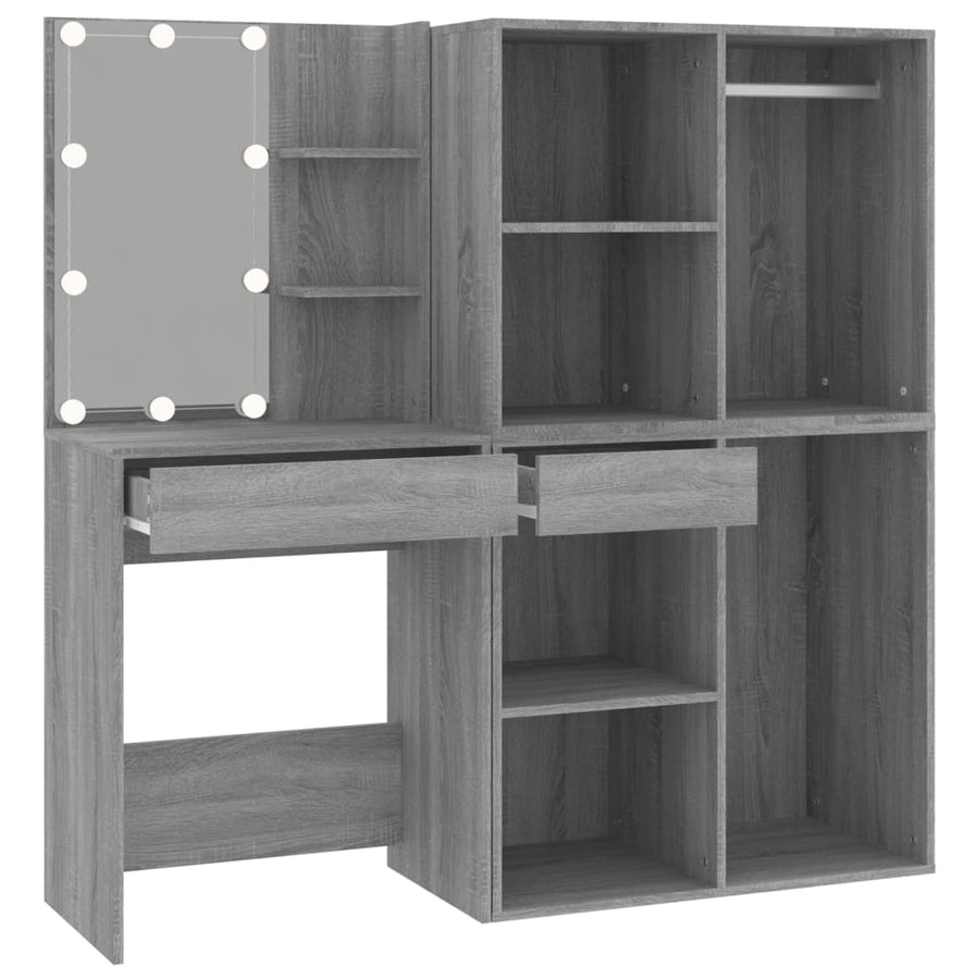 Kaptafel Met Kastjes Led Bewerkt Hout Eiken Grijs sonoma