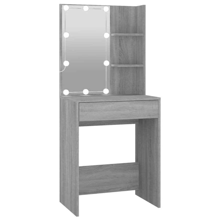 Kaptafel Met Kastjes Led Bewerkt Hout Eiken Grijs sonoma