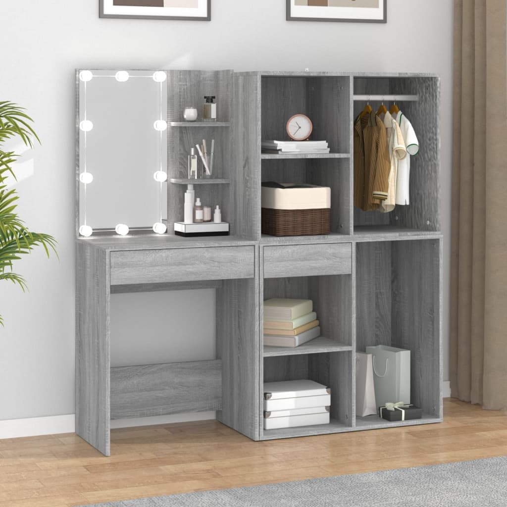 Kaptafel Met Kastjes Led Bewerkt Hout Eiken Grijs sonoma