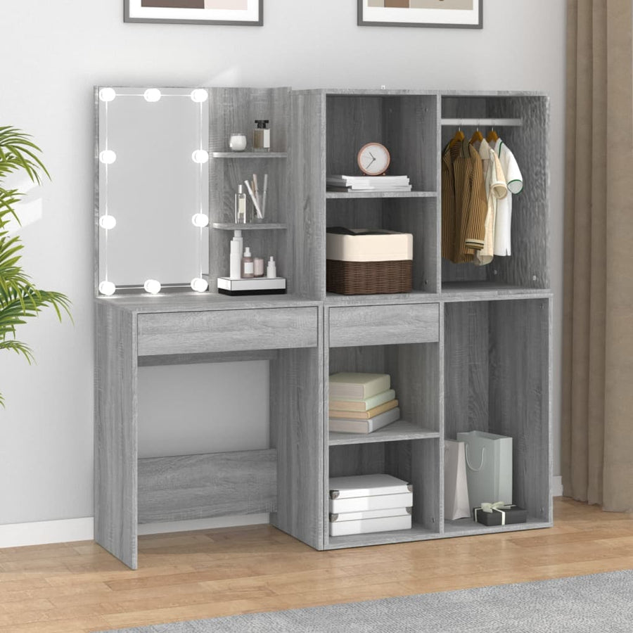 Kaptafel Met Kastjes Led Bewerkt Hout Eiken Grijs sonoma