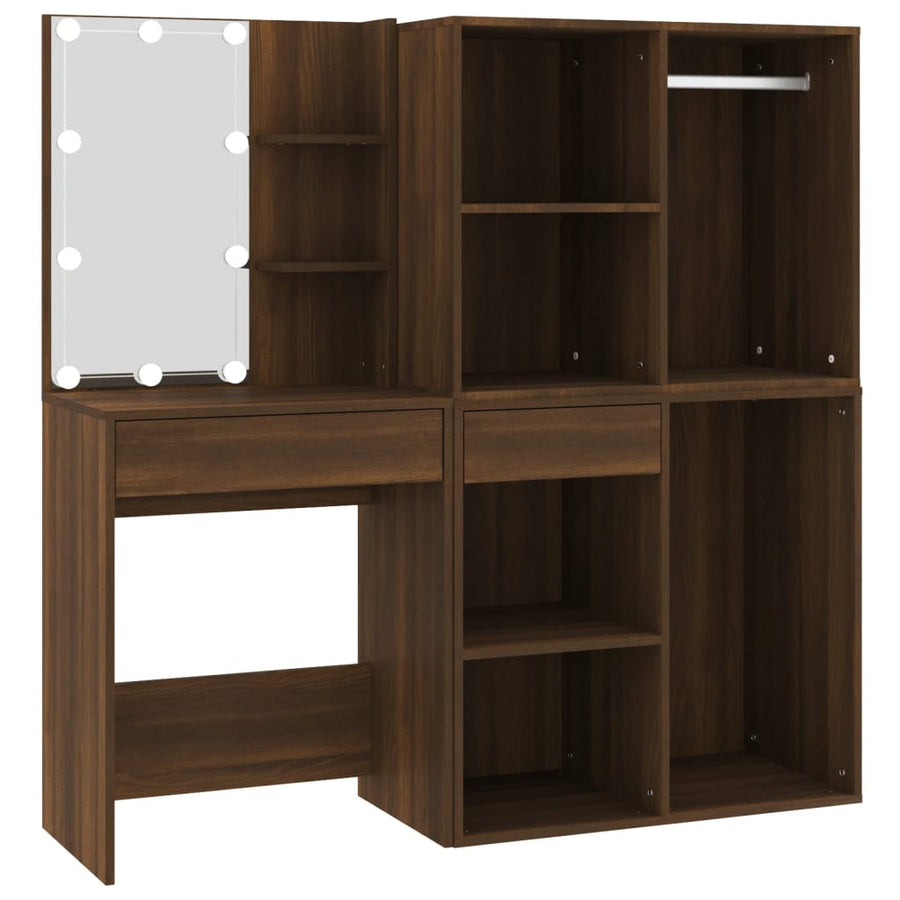 Kaptafel Met Kastjes Led Bewerkt Hout Bruin Eikenkleur