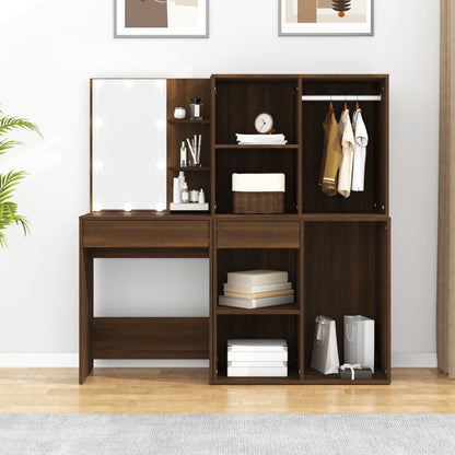 Kaptafel Met Kastjes Led Bewerkt Hout Bruin Eikenkleur