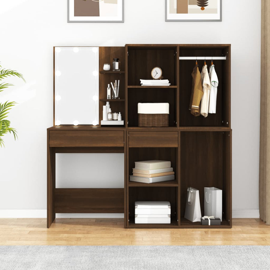 Kaptafel Met Kastjes Led Bewerkt Hout Bruin Eikenkleur