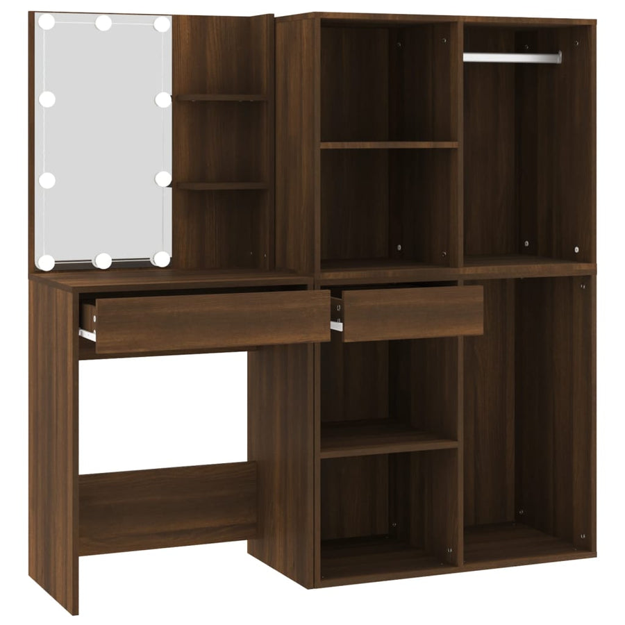 Kaptafel Met Kastjes Led Bewerkt Hout Bruin Eikenkleur