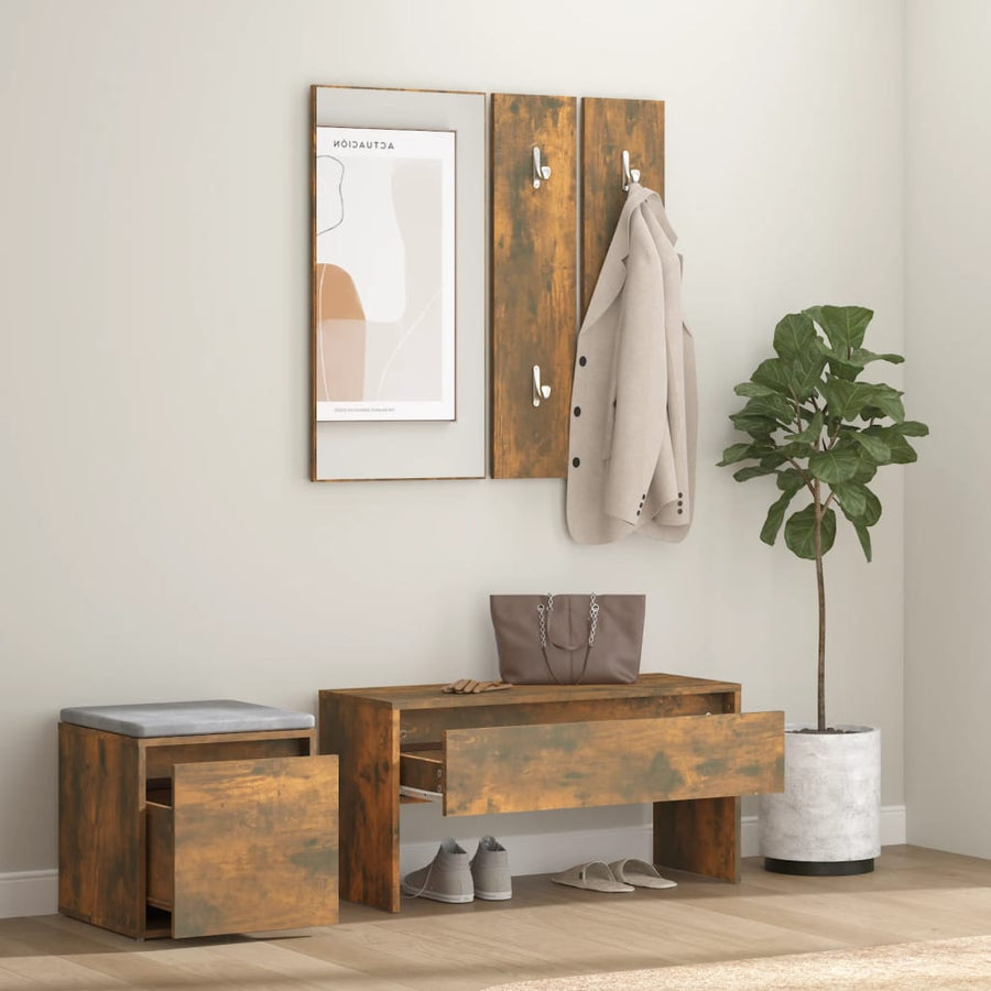 Halmeubelset Bewerkt Hout Kleurig Gerookt eiken