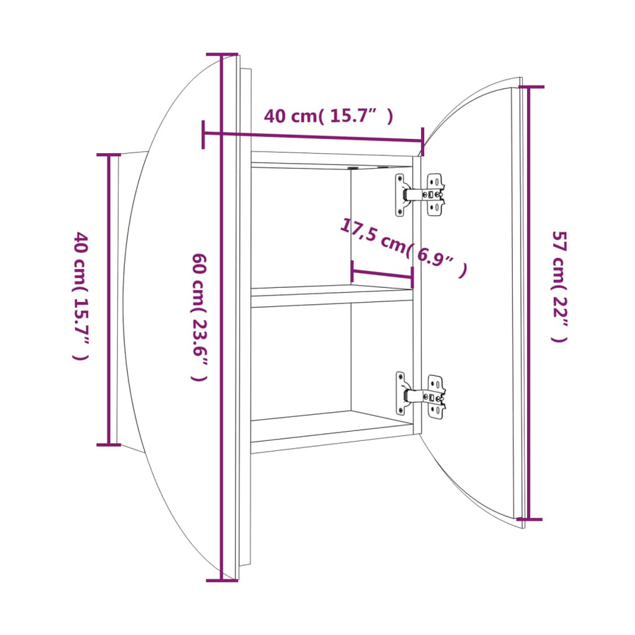 Badkamerkast Met Ronde Spiegel En Led 40X40X7,5 Cm 40 x 40 x 17.5 cm Wit