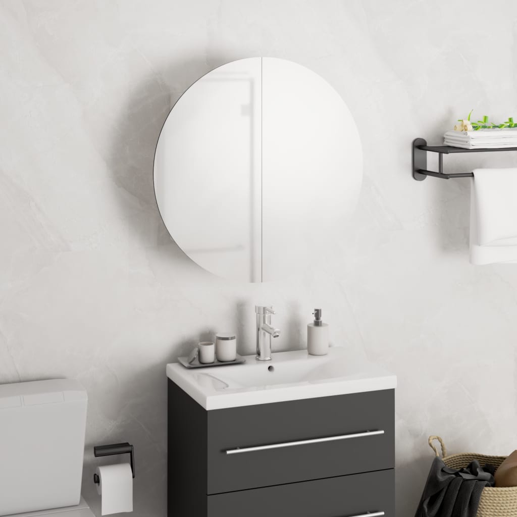Badkamerkast Met Ronde Spiegel En Led 40X40X7,5 Cm 40 x 40 x 17.5 cm Wit