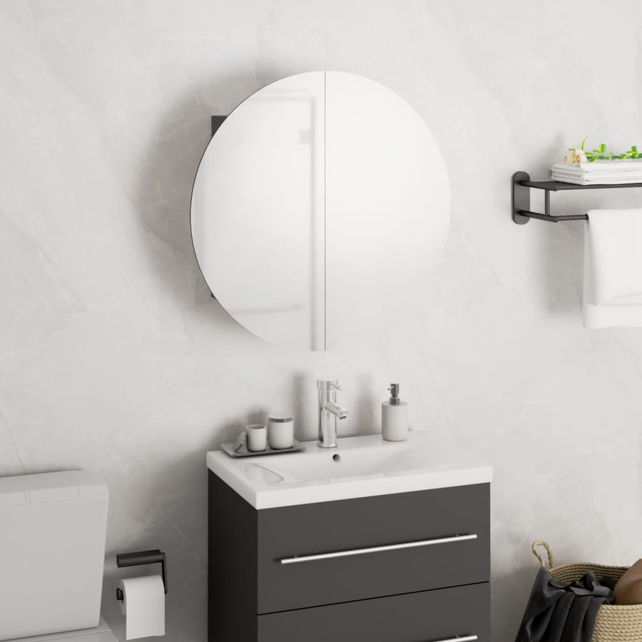 Badkamerkast Met Ronde Spiegel En Led 40X40X7,5 Cm 40 x 40 x 17.5 cm Grijs