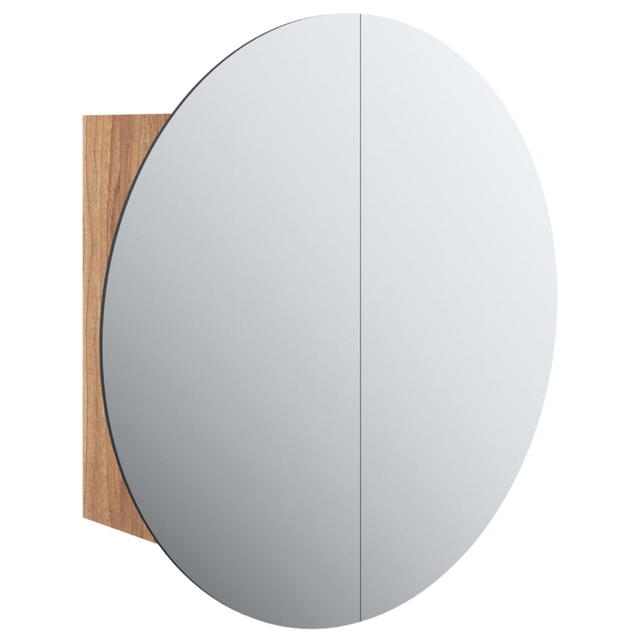 Badkamerkast Met Ronde Spiegel En Led 40X40X17,5 Cm Eiken 40 x 40 x 17.5 cm Bruin