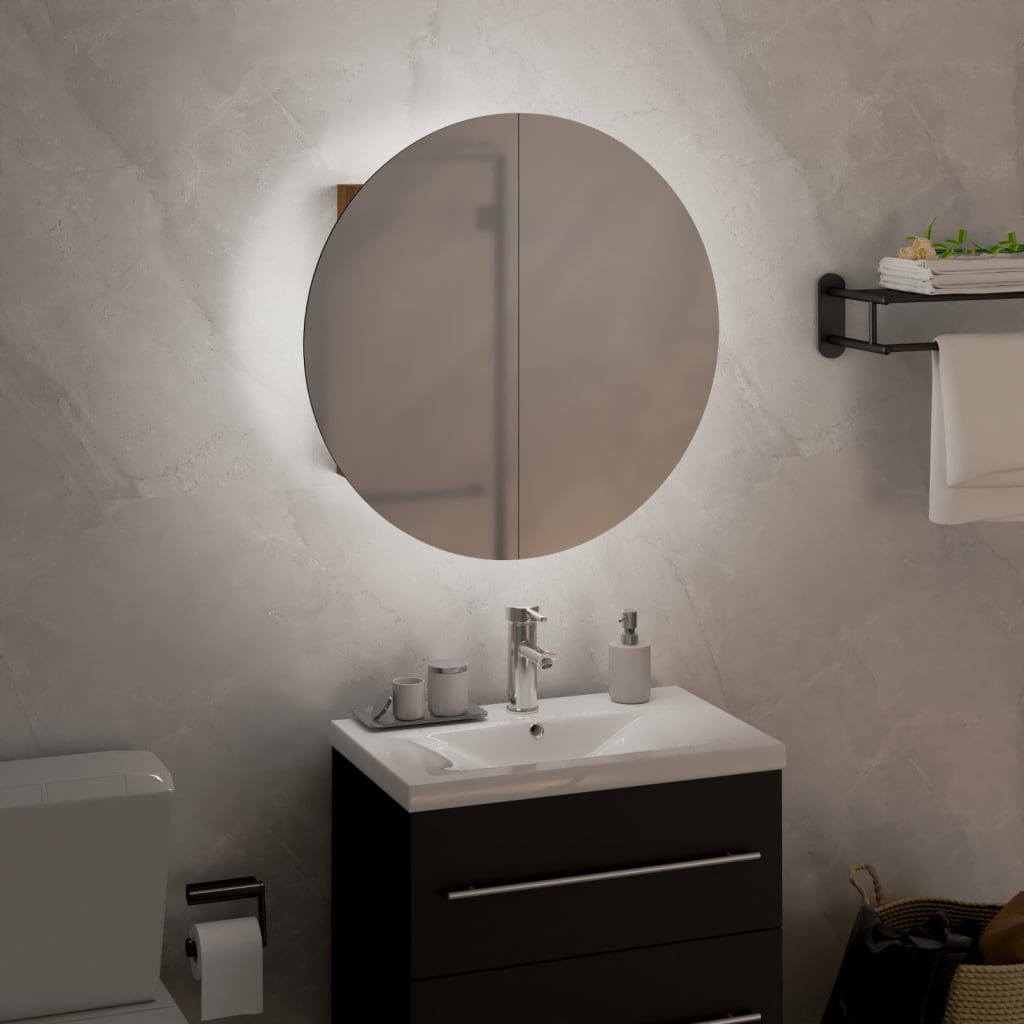 Badkamerkast Met Ronde Spiegel En Led 40X40X17,5 Cm Eiken 40 x 40 x 17.5 cm Bruin