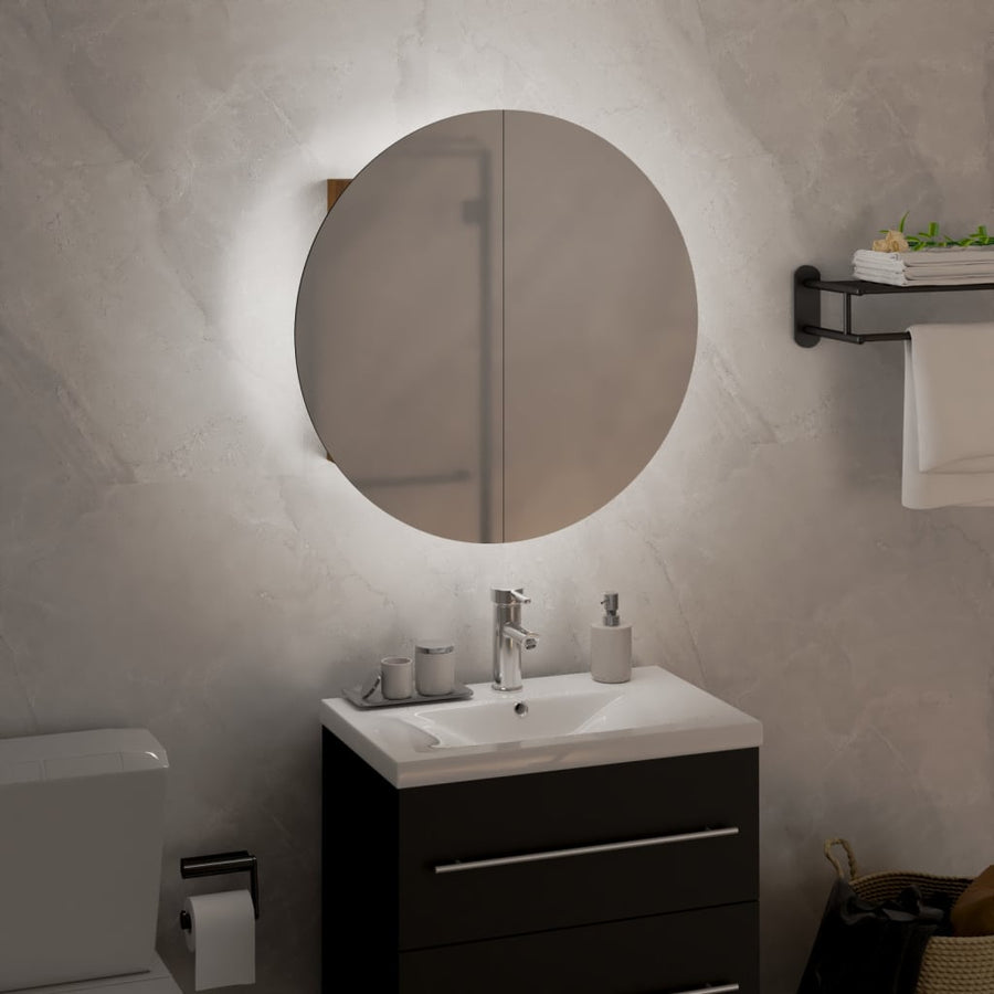 Badkamerkast Met Ronde Spiegel En Led 40X40X17,5 Cm Eiken 40 x 40 x 17.5 cm Bruin