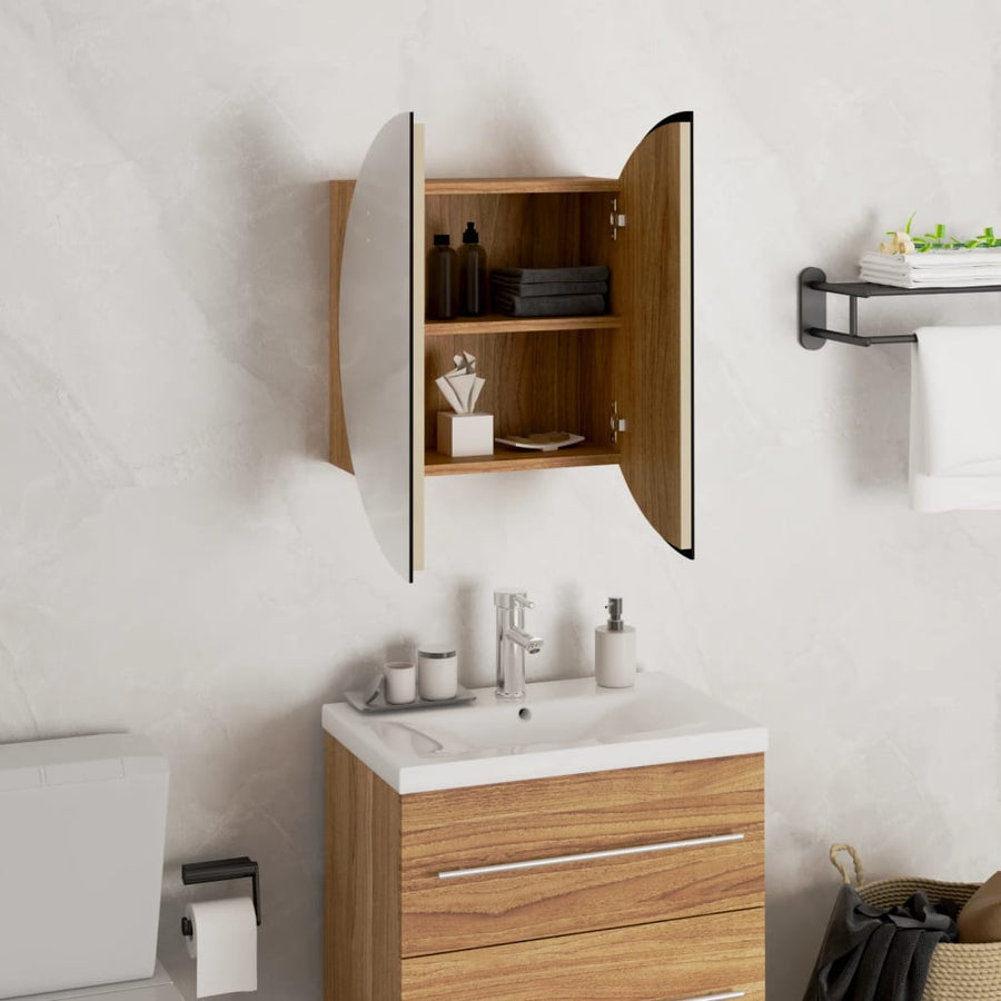 Badkamerkast Met Ronde Spiegel En Led 40X40X17,5 Cm Eiken 40 x 40 x 17.5 cm Bruin