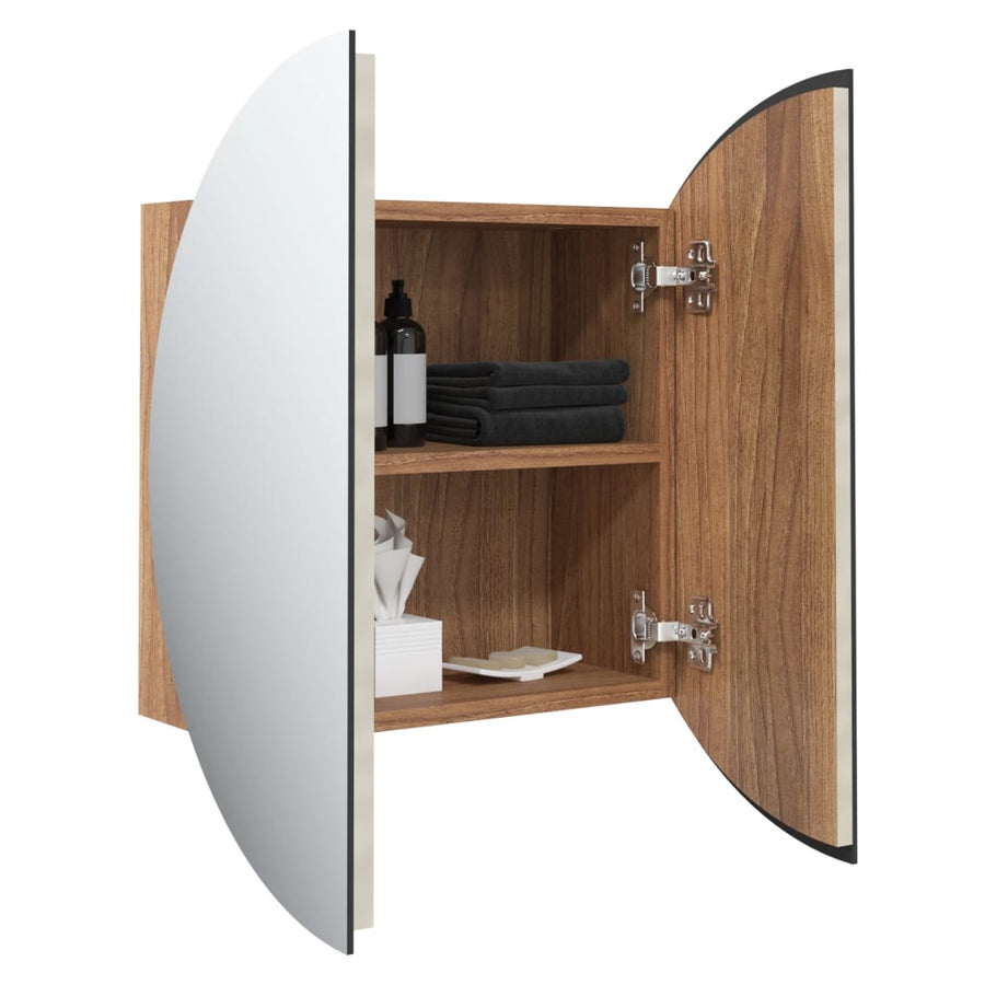 Badkamerkast Met Ronde Spiegel En Led 40X40X17,5 Cm Eiken 40 x 40 x 17.5 cm Bruin