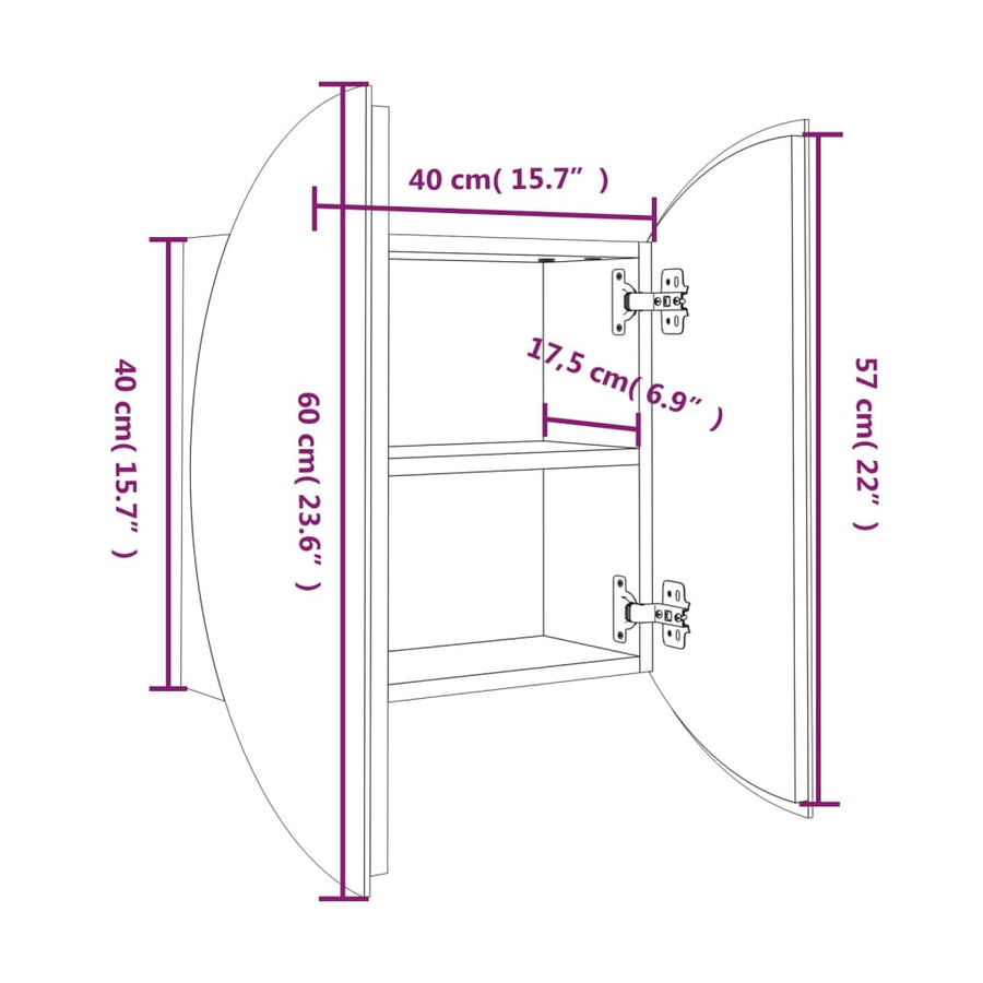 Badkamerkast Met Ronde Spiegel En Led 40X40X17,5 Cm Eiken 40 x 40 x 17.5 cm Bruin