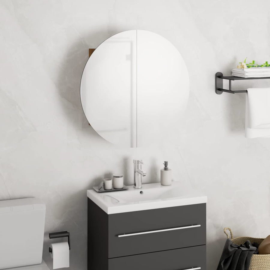 Badkamerkast Met Ronde Spiegel En Led 40X40X17,5 Cm Eiken 40 x 40 x 17.5 cm Bruin