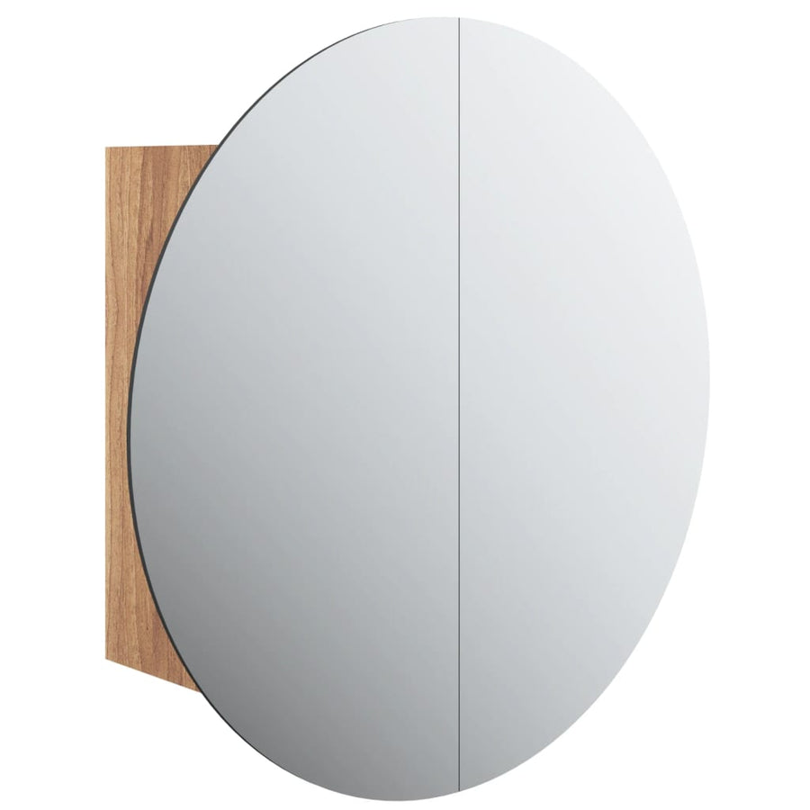 Badkamerkast Met Ronde Spiegel En Led 47X47X17,5 Cm Eiken 47 x 47 x 17.5 cm Bruin