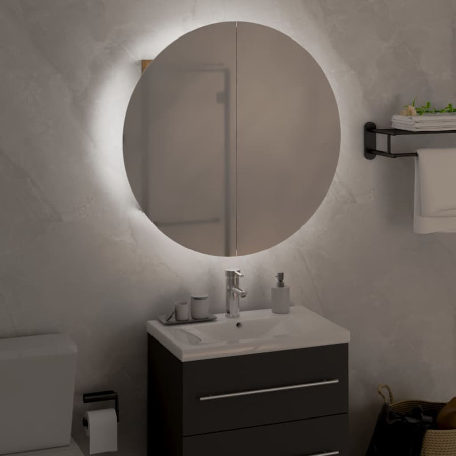 Badkamerkast Met Ronde Spiegel En Led 47X47X17,5 Cm Eiken 47 x 47 x 17.5 cm Bruin